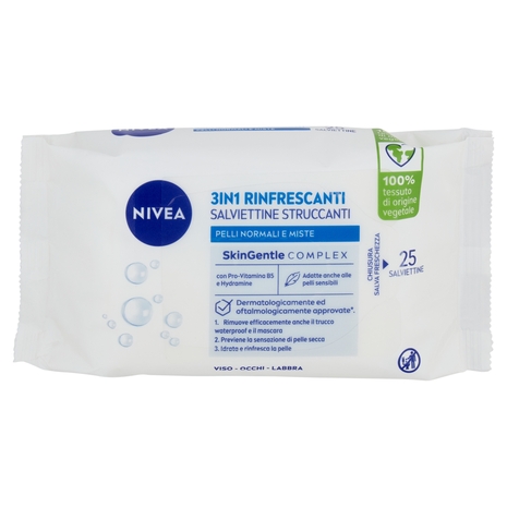 Nivea 3in1 Rinfrescanti Salviettine Struccanti Pelli Normali 25 pz